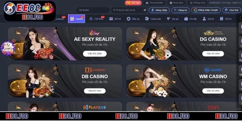 Kho game Casino EE88 đa dạng với 100+ game nổi bật